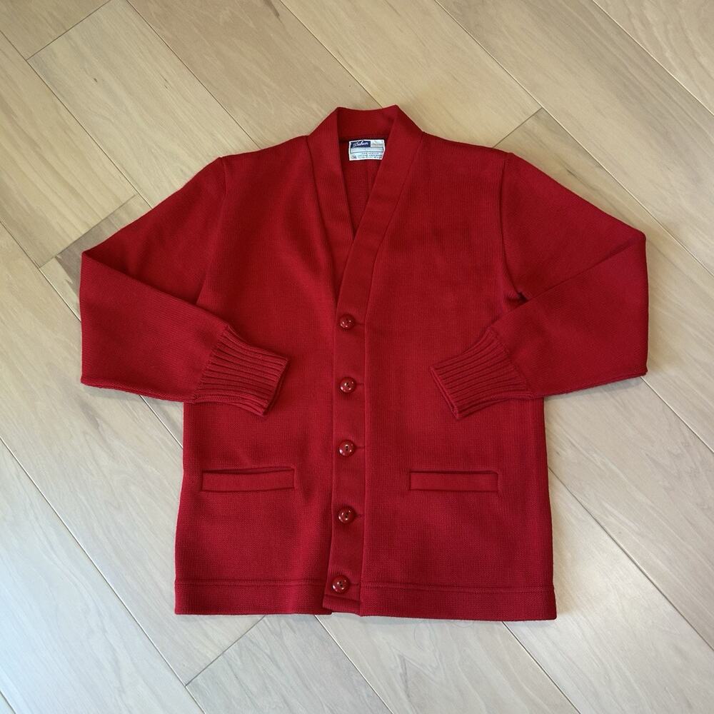 Vintage Dehen Red Acrylic Cardigan Long Sleeve Men’s 38